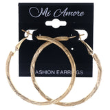 Simple Textured Hoop-Earrings Gold-Tone Color  #LQE4064