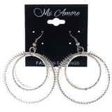 String Art Dangle-Earrings Bead Accents Silver-Tone & White #LQE4065