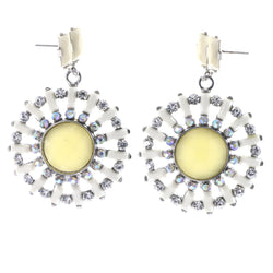 AB Finish Dangle-Earrings Crystal Accents White & Silver-Tone