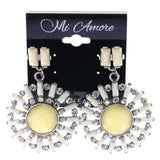 AB Finish Dangle-Earrings Crystal Accents White & Silver-Tone