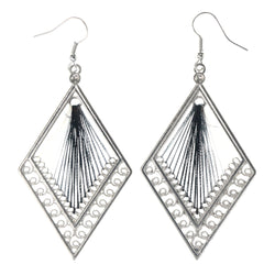 String Art Dangle-Earrings Silver-Tone & Black Colored #LQE4069