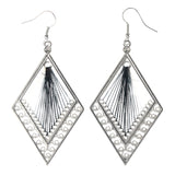 String Art Dangle-Earrings Silver-Tone & Black Colored #LQE4069