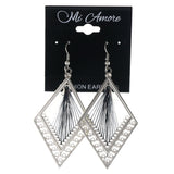 String Art Dangle-Earrings Silver-Tone & Black Colored #LQE4069