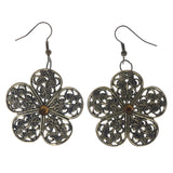 Filigree Flower Dangle-Earrings Crystal Accents Gold-Tone & Orange