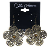 Filigree Flower Dangle-Earrings Crystal Accents Gold-Tone & Orange