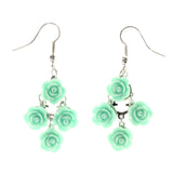Rose Chandelier-Earrings With Bead Accents Green & Silver-Tone Colored #LQE4073