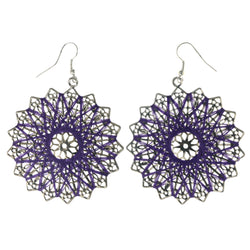 String Art Dangle-Earrings Silver-Tone & Purple Colored #LQE4074