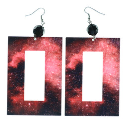 Outer Space Galaxy Dangle-Earrings Bead Accents Black & Red #LQE4078