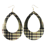 Plaid Dangle-Earrings Gold-Tone & Black Colored #LQE4079