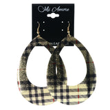 Plaid Dangle-Earrings Gold-Tone & Black Colored #LQE4079