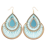 String Art Dangle-Earrings Blue & Gold-Tone Colored #LQE4083