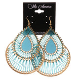 String Art Dangle-Earrings Blue & Gold-Tone Colored #LQE4083