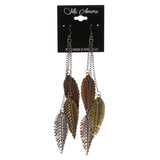 Tri-Tone Leaf Dangle-Earrings tassel Accents Gold-Tone & Silver-Tone