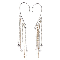 Tassel Ear-Wraps With Bead Accents Silver-Tone & Gold-Tone Colored #LQE4087