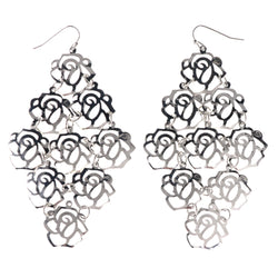 Rose Dangle-Earrings Silver-Tone Color  #LQE4089