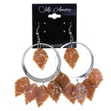 Silver-Tone & Brown Colored Metal Dangle-Earrings With Bead Accents #LQE4090