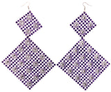 Large Flower Dangle-Earrings Purple & Silver-Tone Colored #LQE4091