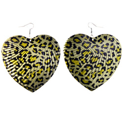 Cheetah Print Heart Dangle-Earrings Gold-Tone & Black Colored #LQE4093