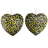 Cheetah Print Heart Dangle-Earrings Gold-Tone & Black Colored #LQE4093