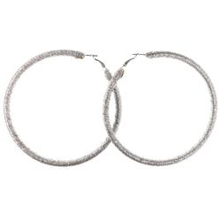 Sparkling Glitter Hoop-Earrings Silver-Tone Color  #LQE4094
