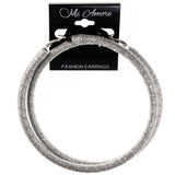 Sparkling Glitter Hoop-Earrings Silver-Tone Color  #LQE4094