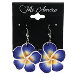 Flower Dangle-Earrings Blue & Orange Colored #LQE4096