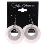 Sparkling Glitter Dangle-Earrings White & Silver-Tone Colored #LQE4097