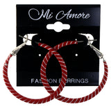 Striped Hoop-Earrings Red & Silver-Tone Colored #LQE4102