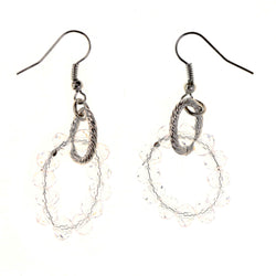 Silver-Tone & Clear Colored Metal Dangle-Earrings With Bead Accents #LQE4104