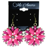Flower Dangle-Earrings With Crystal Accents Pink & Gold-Tone Colored #LQE4105