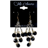 Black & Gold-Tone Colored Metal Dangle-Earrings With Crystal Accents #LQE4106