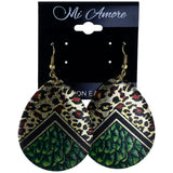 Cheetah Print Leaves Dangle-Earrings Colorful & Gold-Tone Colored #LQE4107