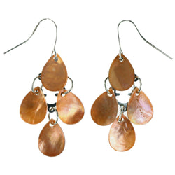 Peach & Silver-Tone Colored Shell Chandelier-Earrings #LQE4108