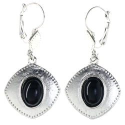 Silver-Tone & Black Colored Metal Dangle-Earrings With Bead Accents #LQE4109