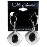 Silver-Tone & Black Colored Metal Dangle-Earrings With Bead Accents #LQE4109