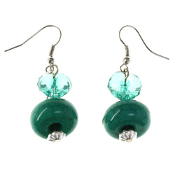 Stone Dangle-Earrings With Bead Accents Green & Silver-Tone Colored #LQE4110
