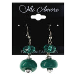 Stone Dangle-Earrings With Bead Accents Green & Silver-Tone Colored #LQE4110