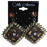 Yellow & Brown Colored Metal Drop-Dangle-Earrings With Crystal Accents #LQE4111