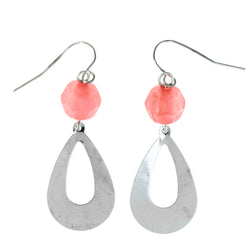 Silver-Tone & Pink Colored Metal Dangle-Earrings With Bead Accents #LQE4118