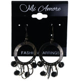 Black & Clear Colored Metal Dangle-Earrings With Bead Accents #LQE4122