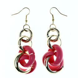 Silver-Tone & Pink Colored Acrylic Dangle-Earrings With Bead Accents #LQE4125