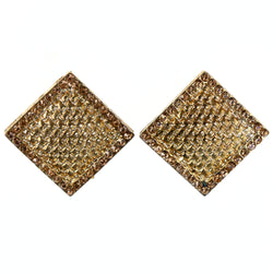 Basket Weave Stud-Earrings Crystal Accents Gold-Tone & Yellow