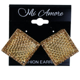 Basket Weave Stud-Earrings Crystal Accents Gold-Tone & Yellow