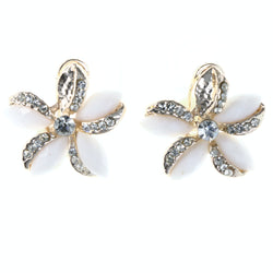 Flower Stud-Earrings With Crystal Accents White & Gold-Tone Colored #LQE4130