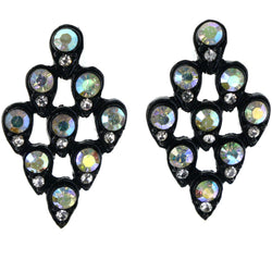 AB Finish Stud-Earrings Crystal Accents Silver-Tone & Black #LQE4133