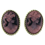 Girl Cameo Stud-Earrings Pink & Black Colored #LQE4134