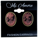 Girl Cameo Stud-Earrings Pink & Black Colored #LQE4134