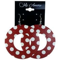 Polka Dots Dangle-Earrings Red & White Colored #LQE4139