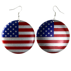 Patriotic American Flag Stars & Stripes Dangle-Earrings Blue & Red