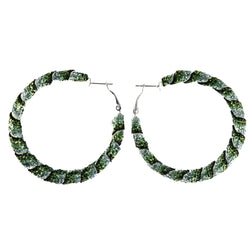 Fuzzy Texture Hoop-Earrings Green Color  #LQE4142